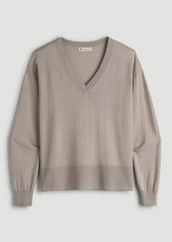 Linen Blend Split Hem V-Neck Sweater for Tall Women