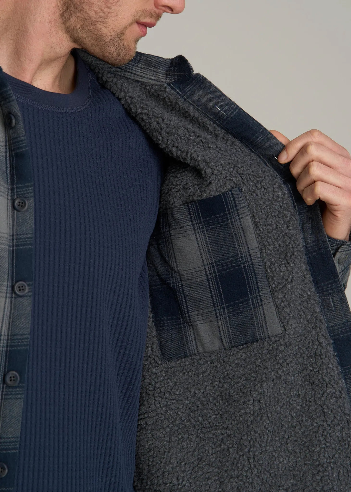 LJ&S Sherpa-Lined Shirt Jacket for Tall Men