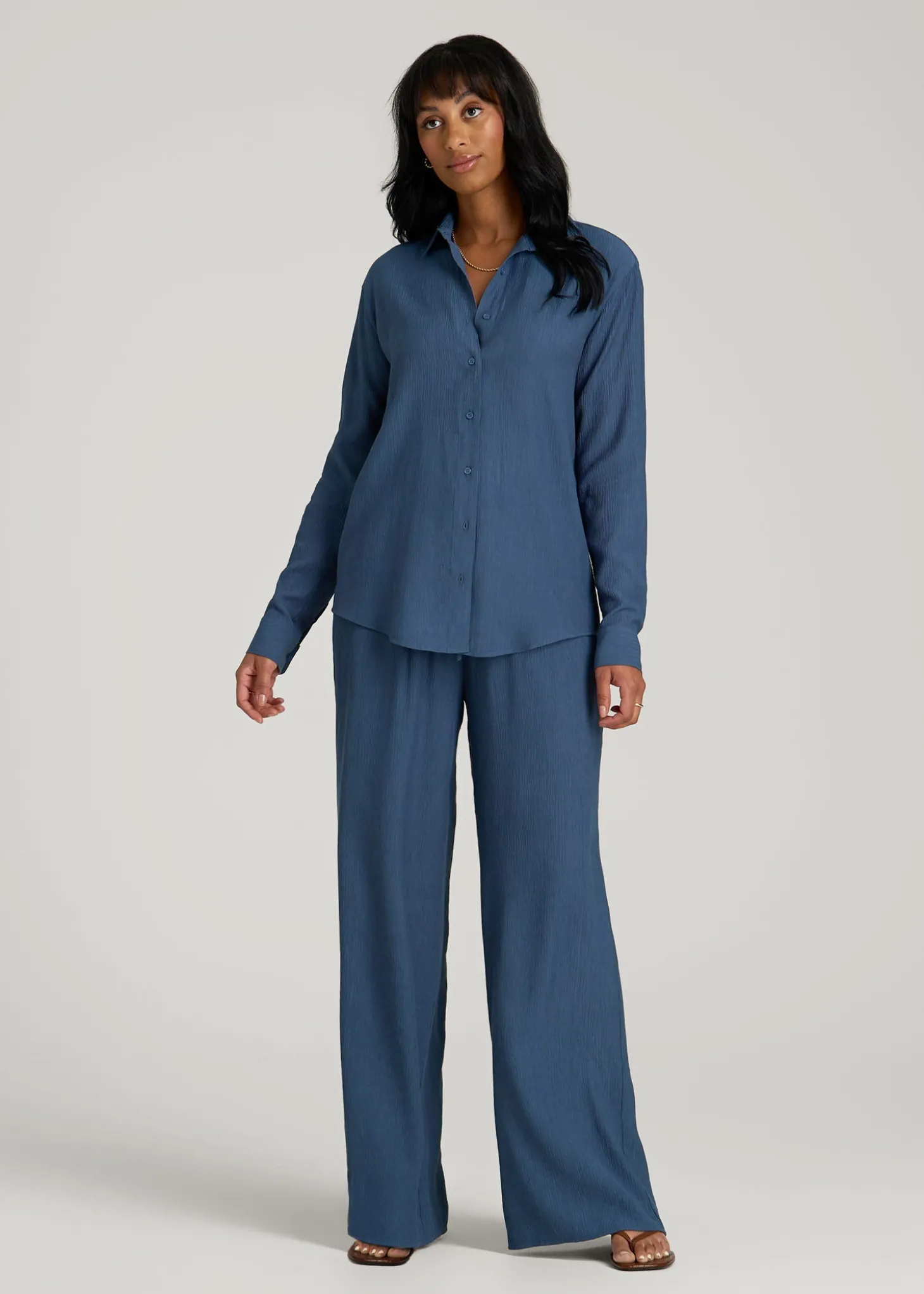 Long Sleeve Crinkle Blouse for Tall Women