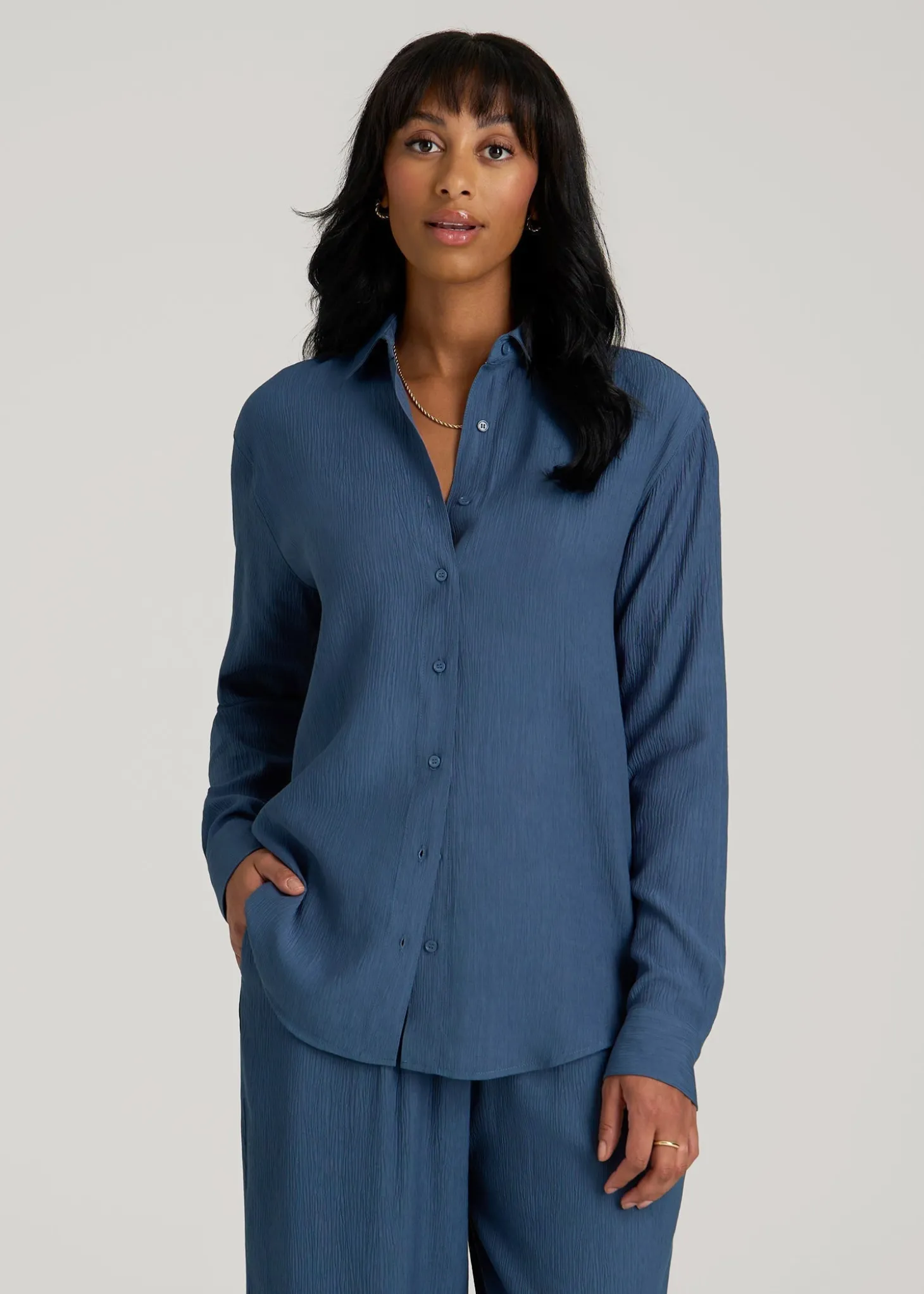 Long Sleeve Crinkle Blouse for Tall Women