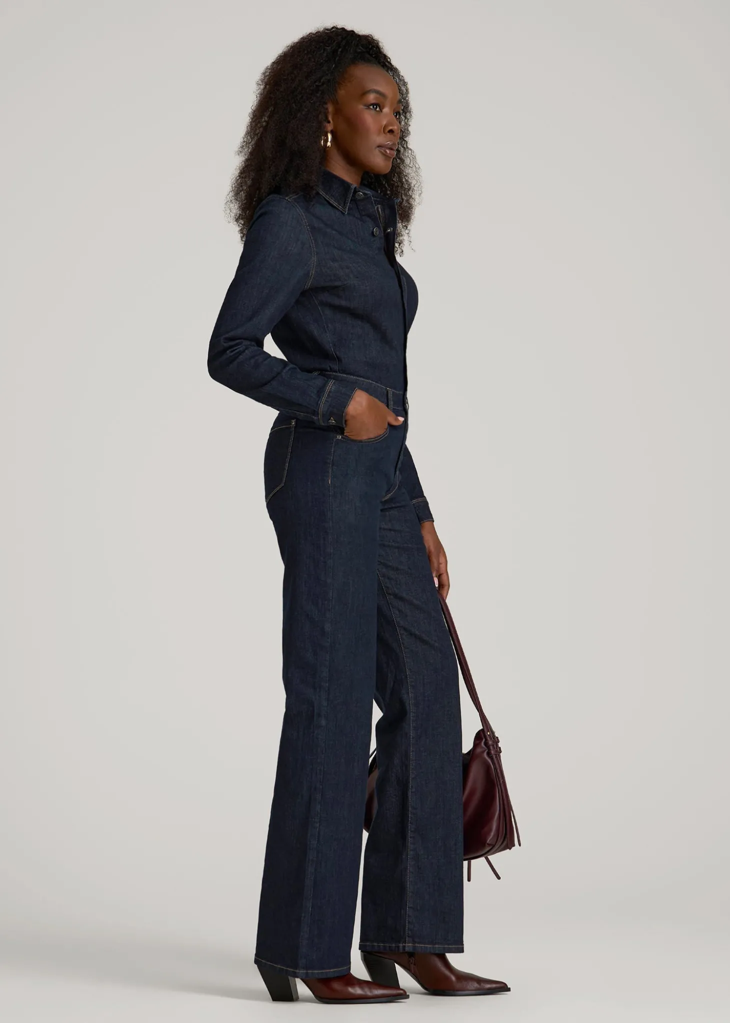 Long Sleeve Denim Jumpsuit for Tall Women