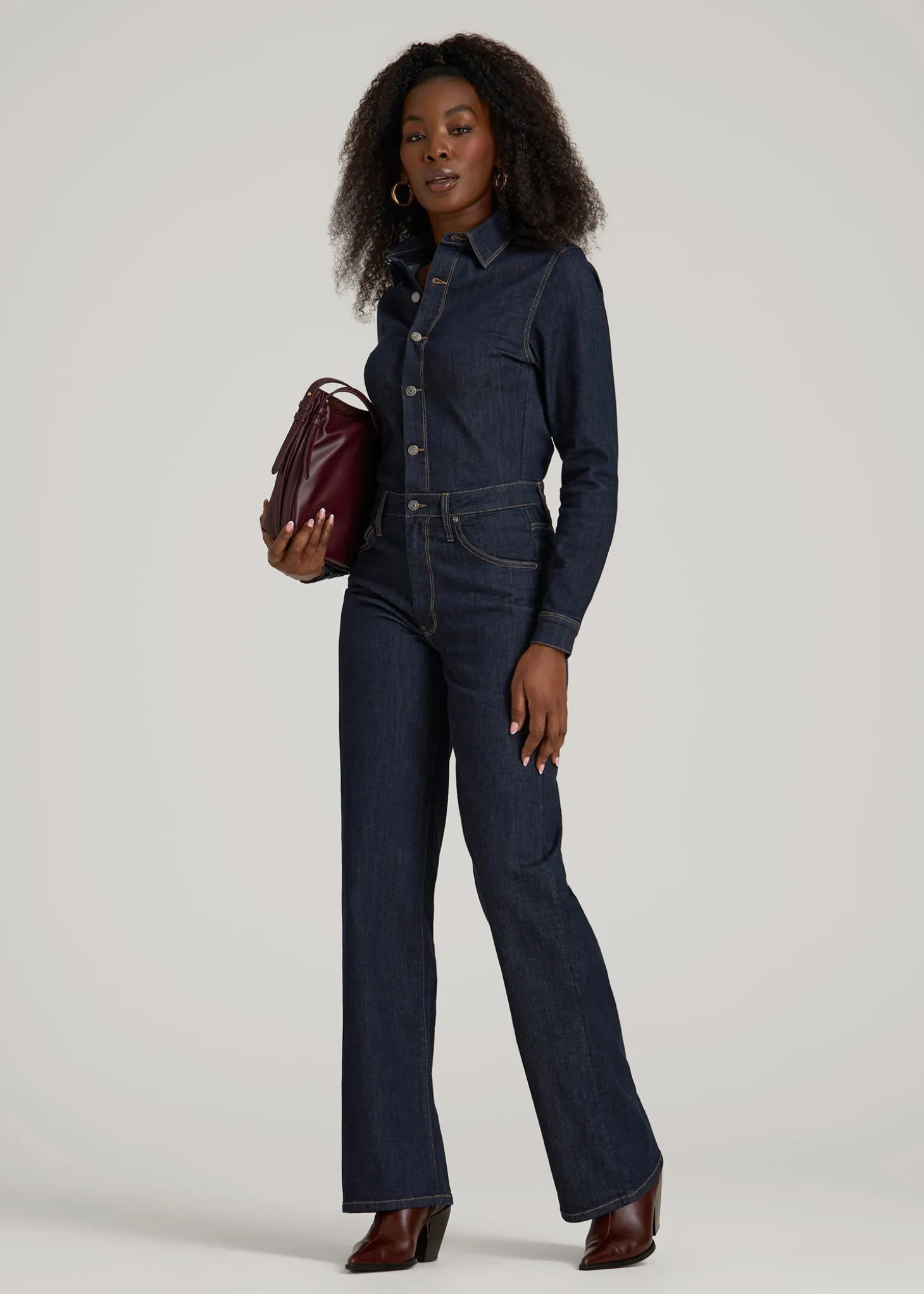 Long Sleeve Denim Jumpsuit for Tall Women