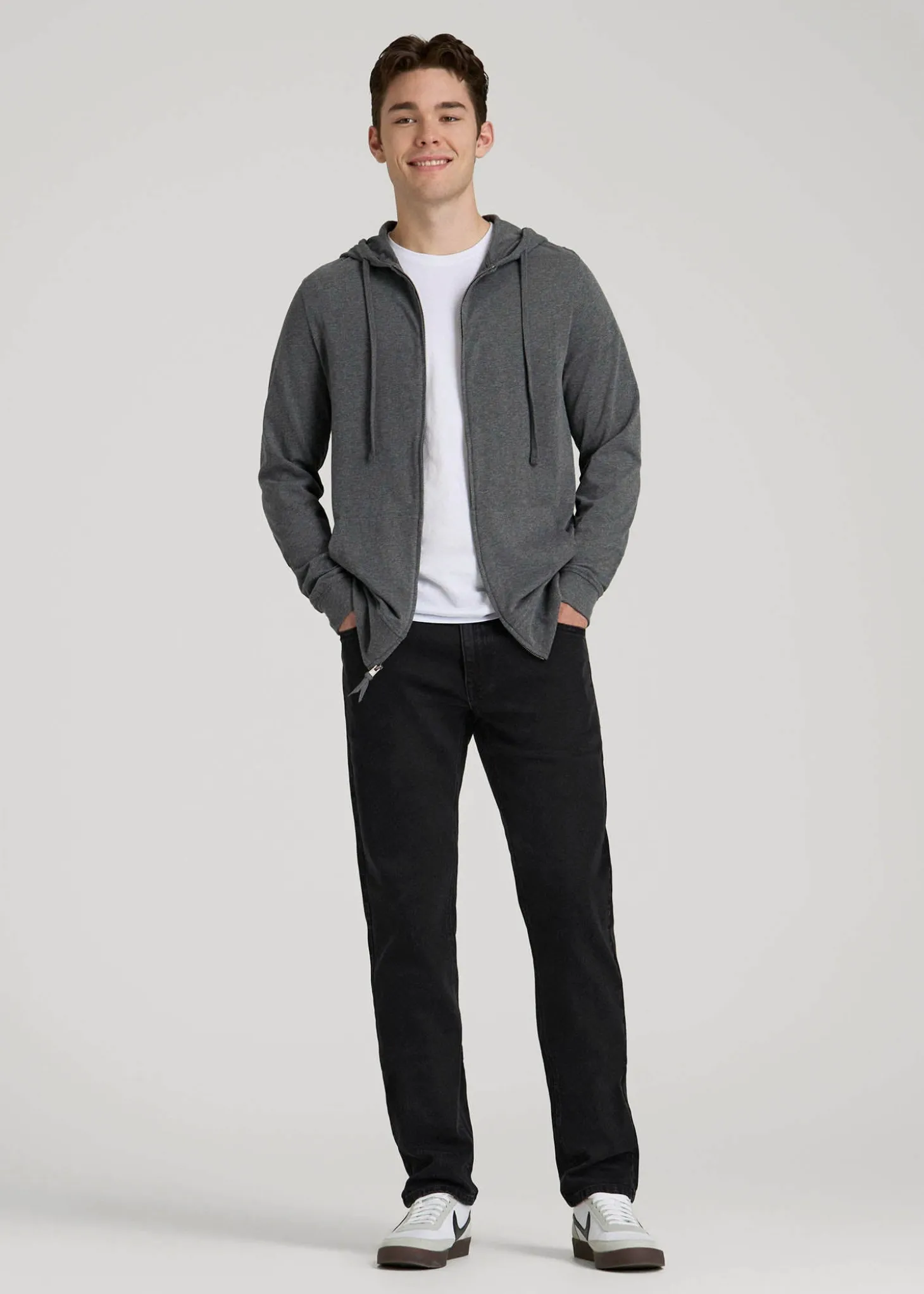 Long Sleeve Full Zip Jersey Hoodie for Tall Men