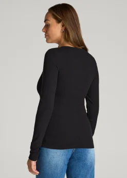 Long Sleeve Ribbed Crewneck Henley Shirt for Tall Women