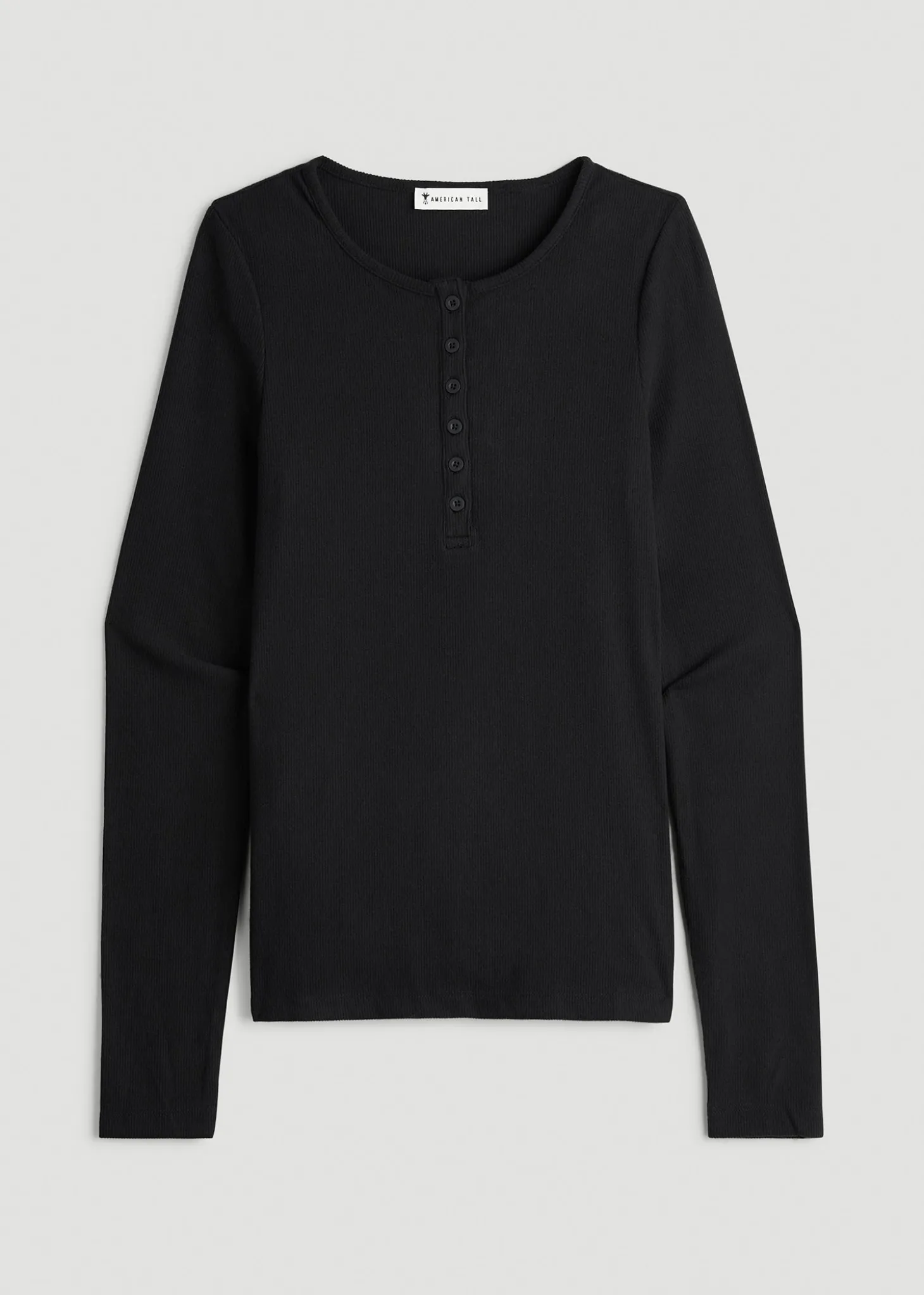 Long Sleeve Ribbed Crewneck Henley Shirt for Tall Women