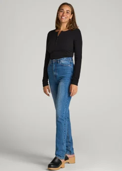 Long Sleeve Ribbed Crewneck Henley Shirt for Tall Women