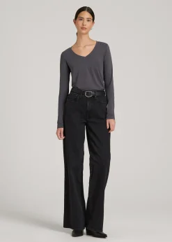 Long Sleeve Scoop V-Neck Tee Shirt for Tall Women