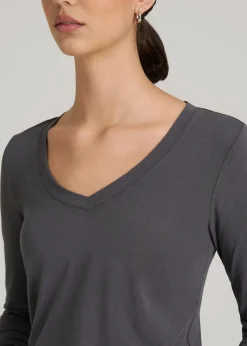 Long Sleeve Scoop V-Neck Tee Shirt for Tall Women
