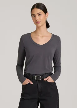 Long Sleeve Scoop V-Neck Tee Shirt for Tall Women