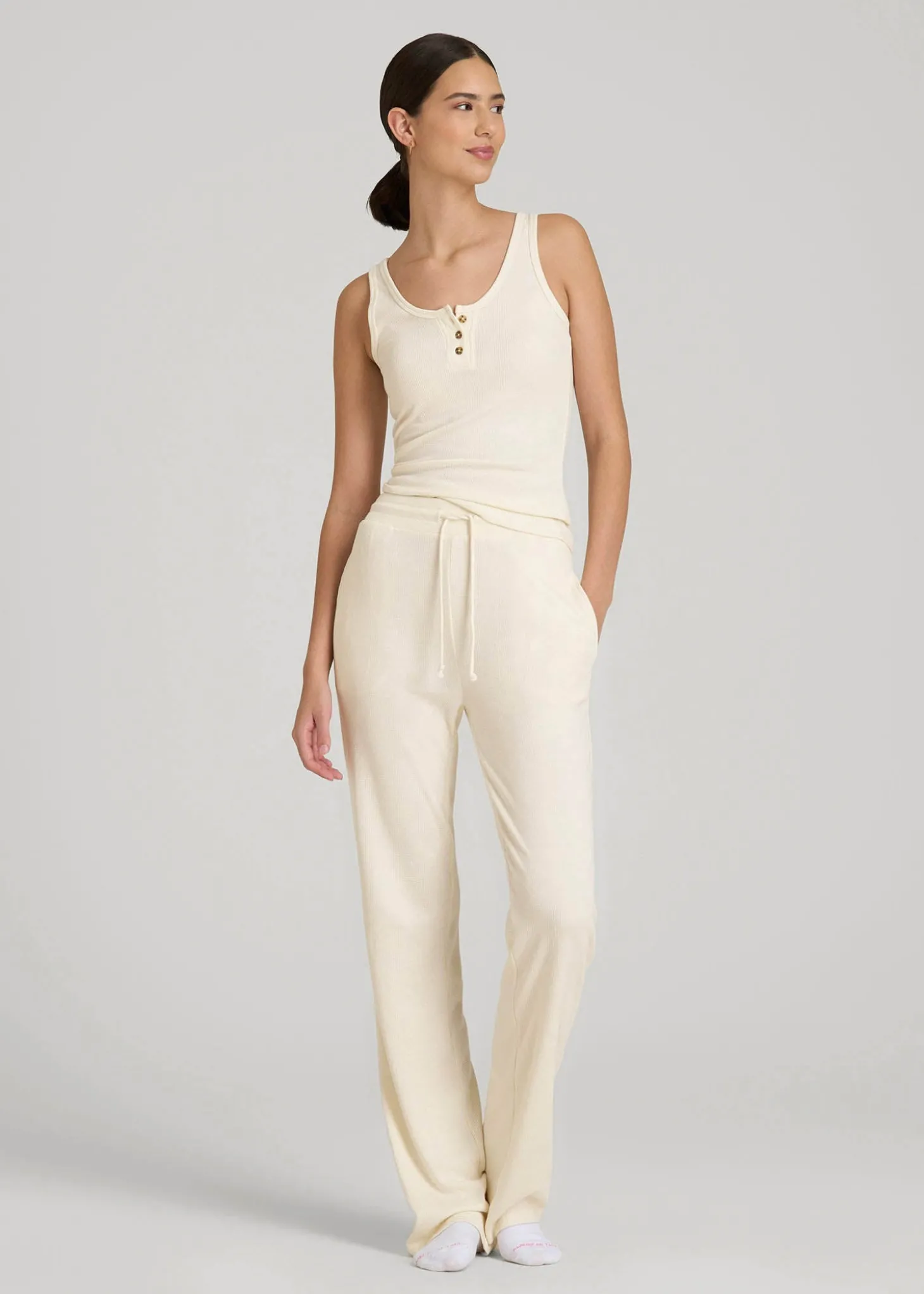 Open-Bottom Waffle Lounge Pants for Tall Women