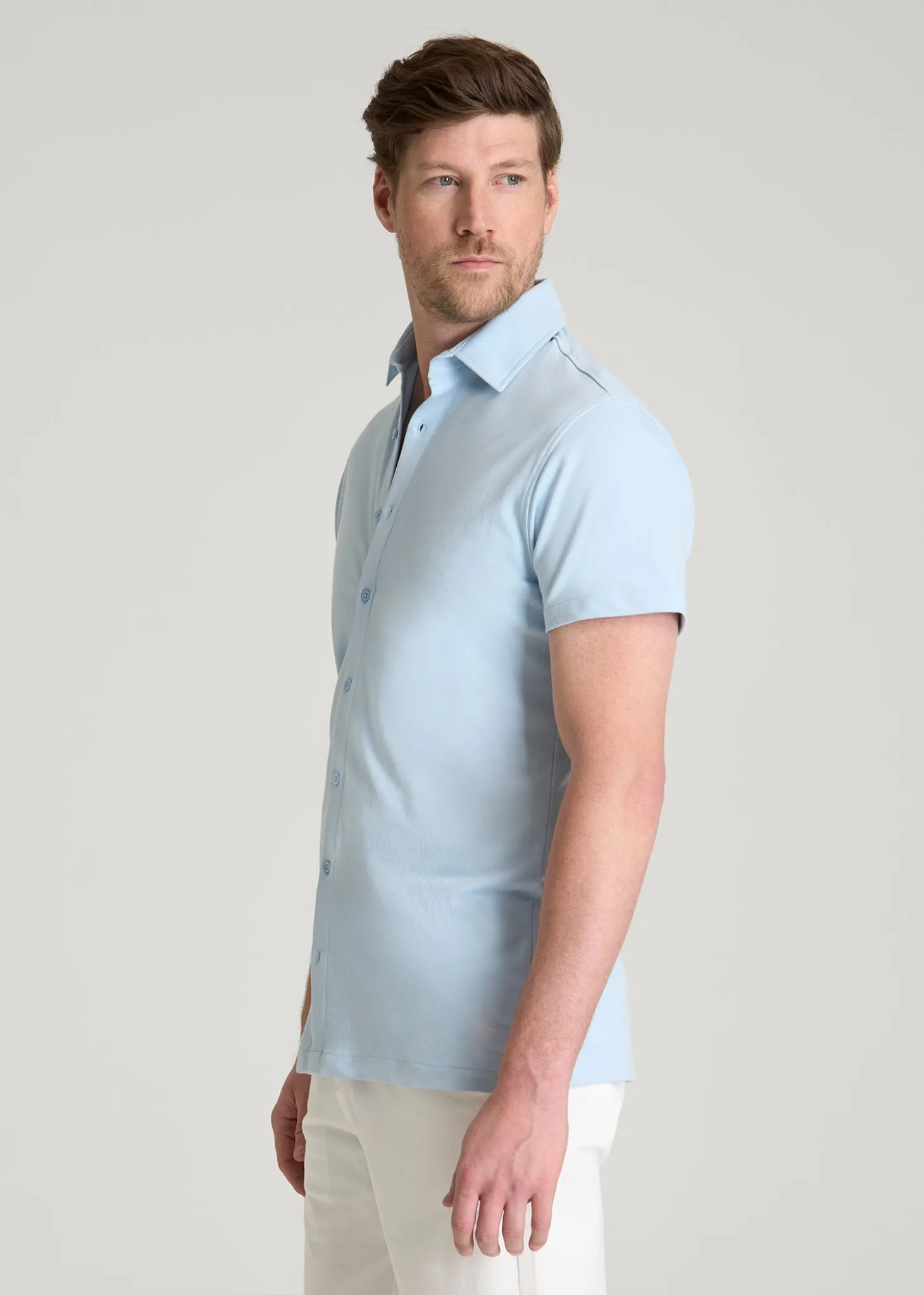 Pique Knit Stretch Short Sleeve Shirt for Tall Men