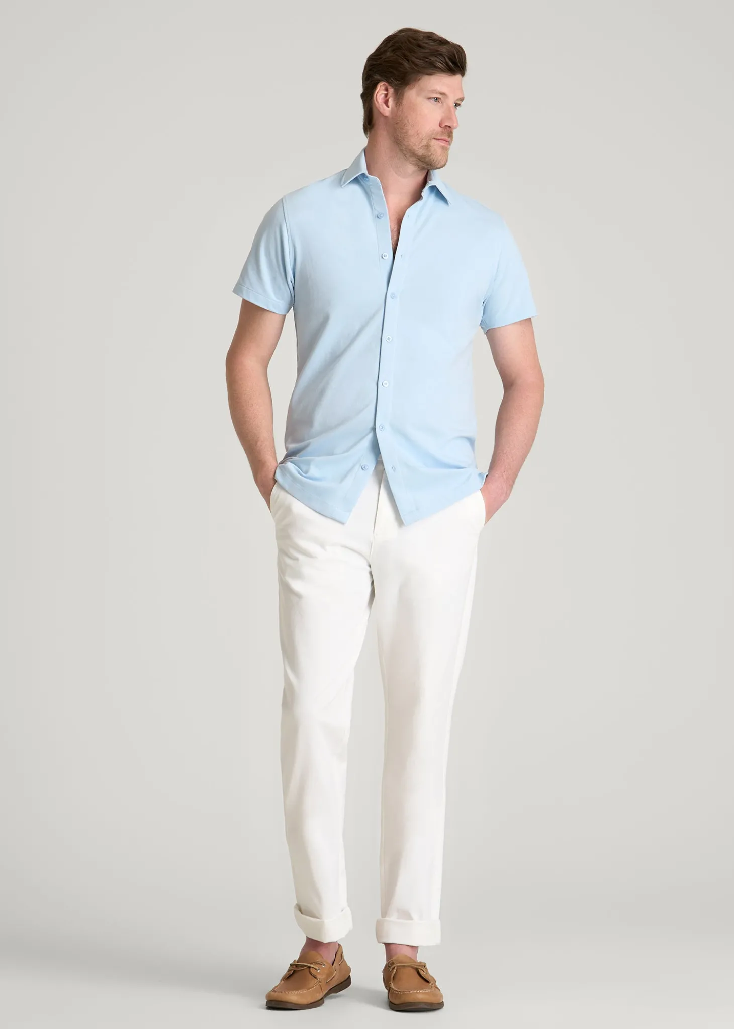 Pique Knit Stretch Short Sleeve Shirt for Tall Men