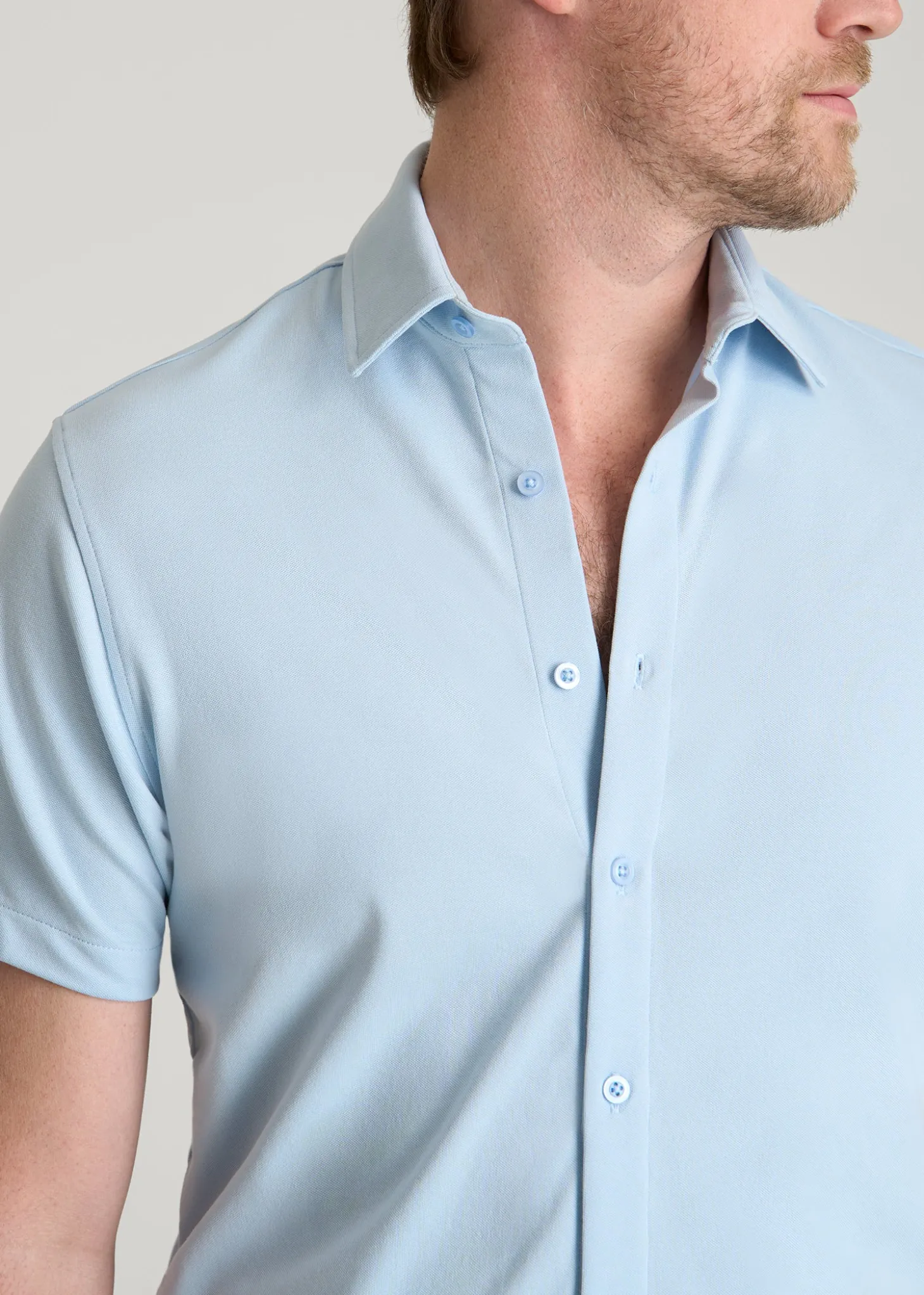 Pique Knit Stretch Short Sleeve Shirt for Tall Men