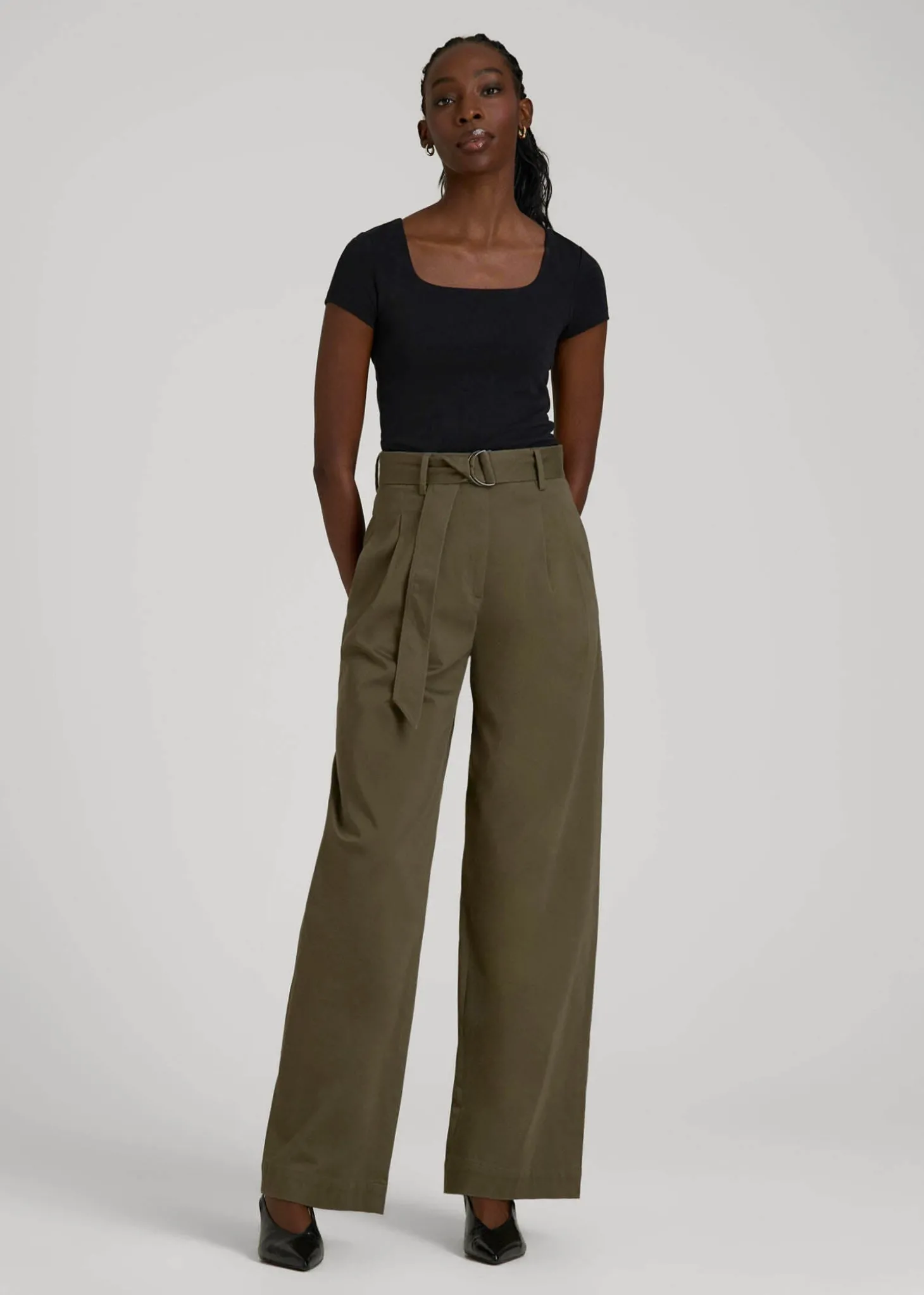 Pleated Wide Leg Chino With Belt for Tall Women