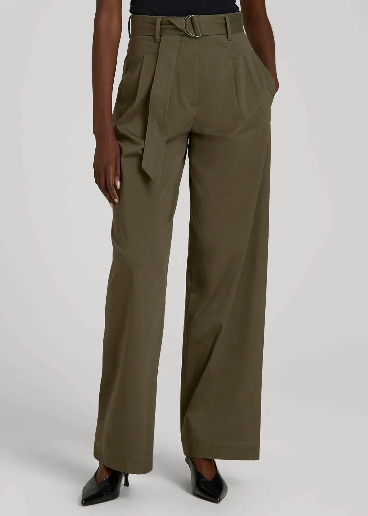 Pleated Wide Leg Chino With Belt for Tall Women