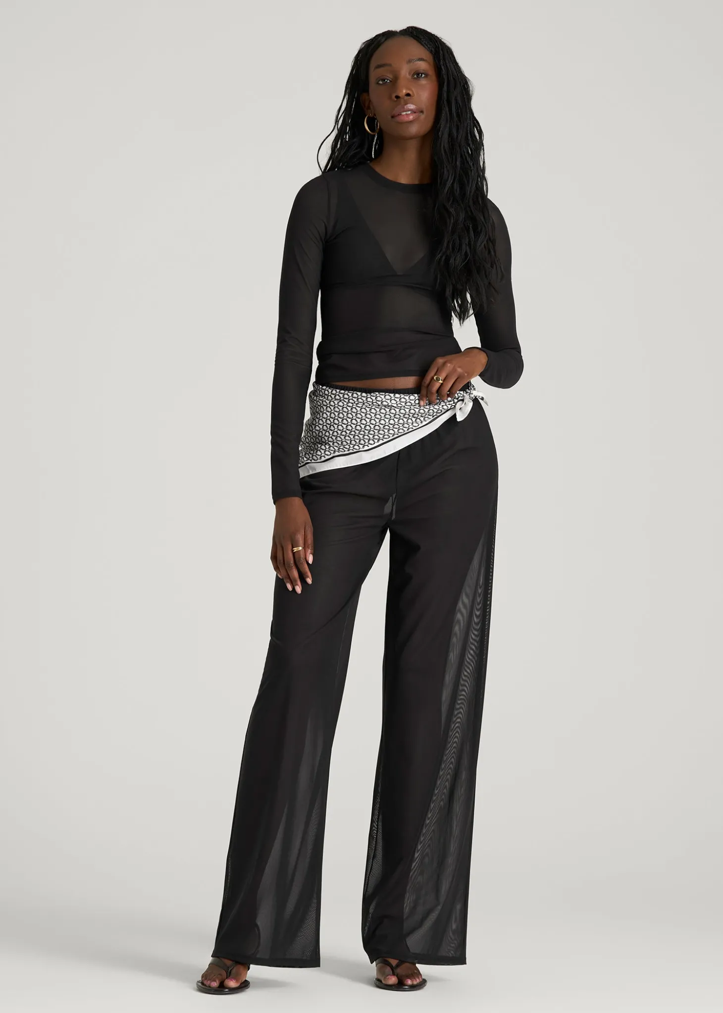 Power Mesh Fitted Long Sleeve Top for Tall Women