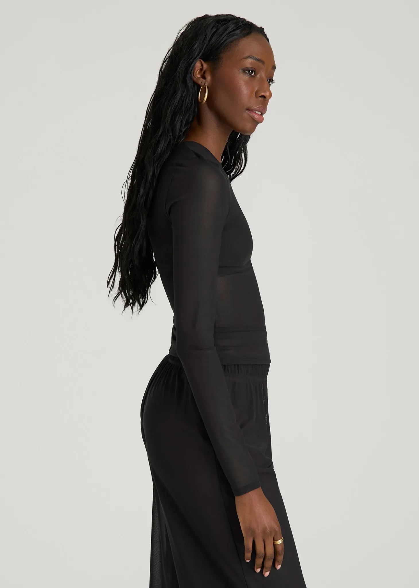 Power Mesh Fitted Long Sleeve Top for Tall Women