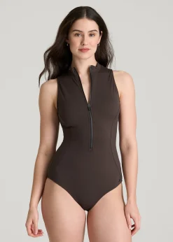 Quarter Zip Cinched One Piece Swimsuit for Tall Women