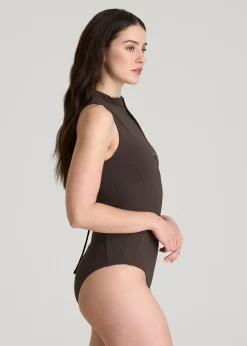 Quarter Zip Cinched One Piece Swimsuit for Tall Women