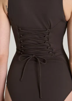 Quarter Zip Cinched One Piece Swimsuit for Tall Women