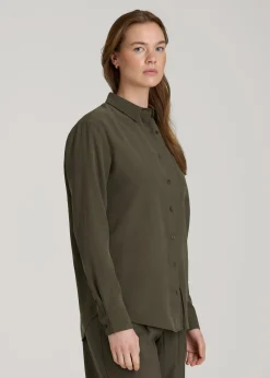 Relaxed Button-Up Single-Pocket Blouse for Tall Women