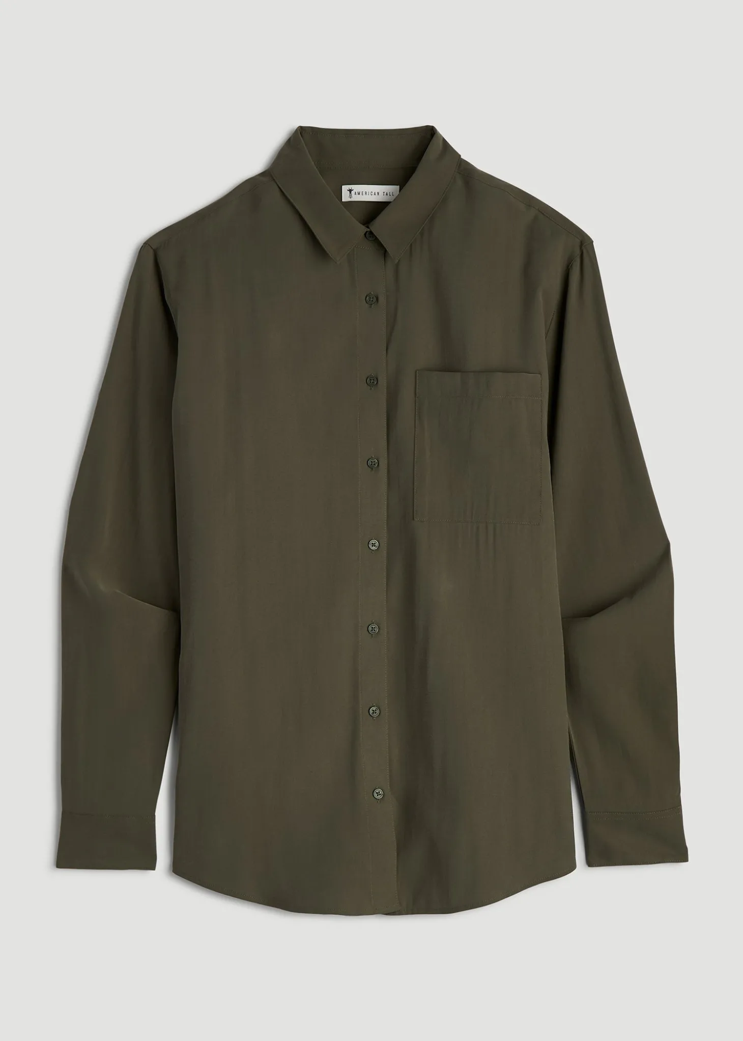 Relaxed Button-Up Single-Pocket Blouse for Tall Women