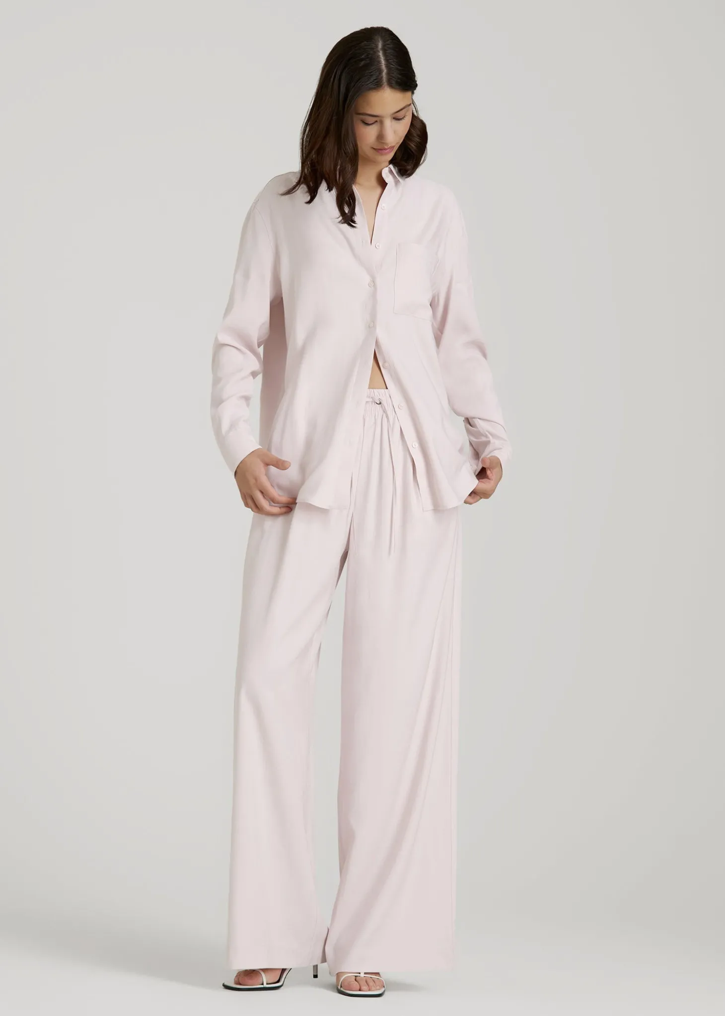 Relaxed Button-Up Single-Pocket Blouse for Tall Women