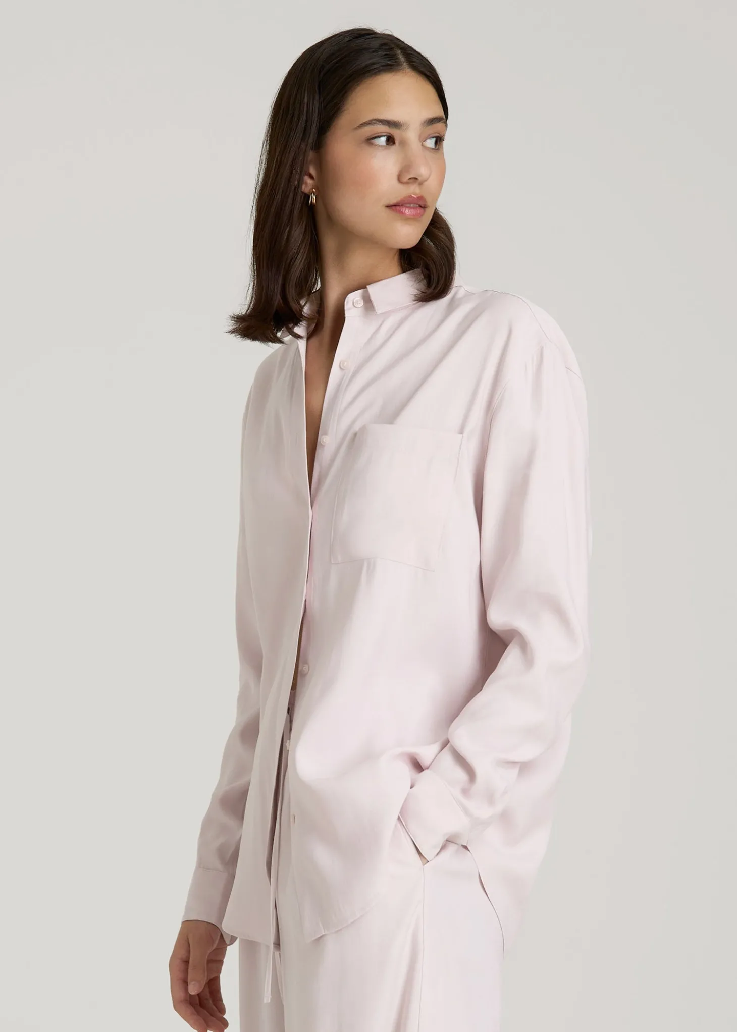 Relaxed Button-Up Single-Pocket Blouse for Tall Women