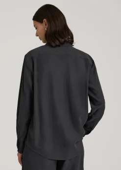 Relaxed Button-Up Single-Pocket Blouse for Tall Women