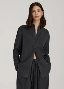Relaxed Button-Up Single-Pocket Blouse for Tall Women