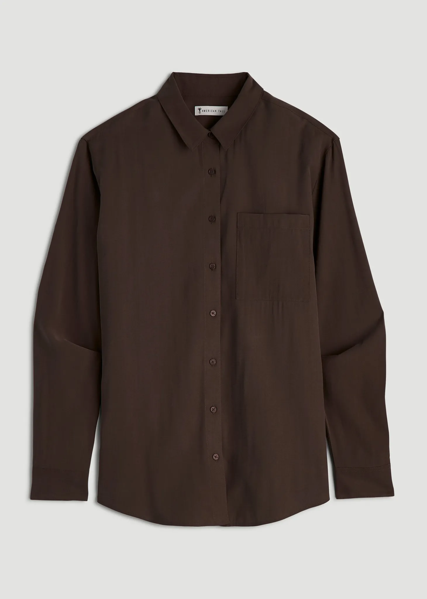 Relaxed Button-Up Single-Pocket Blouse for Tall Women