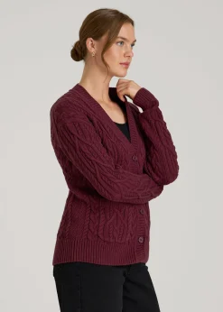 Relaxed Cotton Cable Knit Cardigan for Tall Women