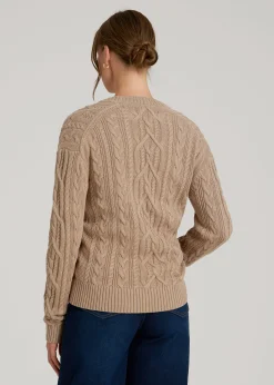 Relaxed Cotton Cable Knit Cardigan for Tall Women