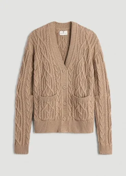 Relaxed Cotton Cable Knit Cardigan for Tall Women