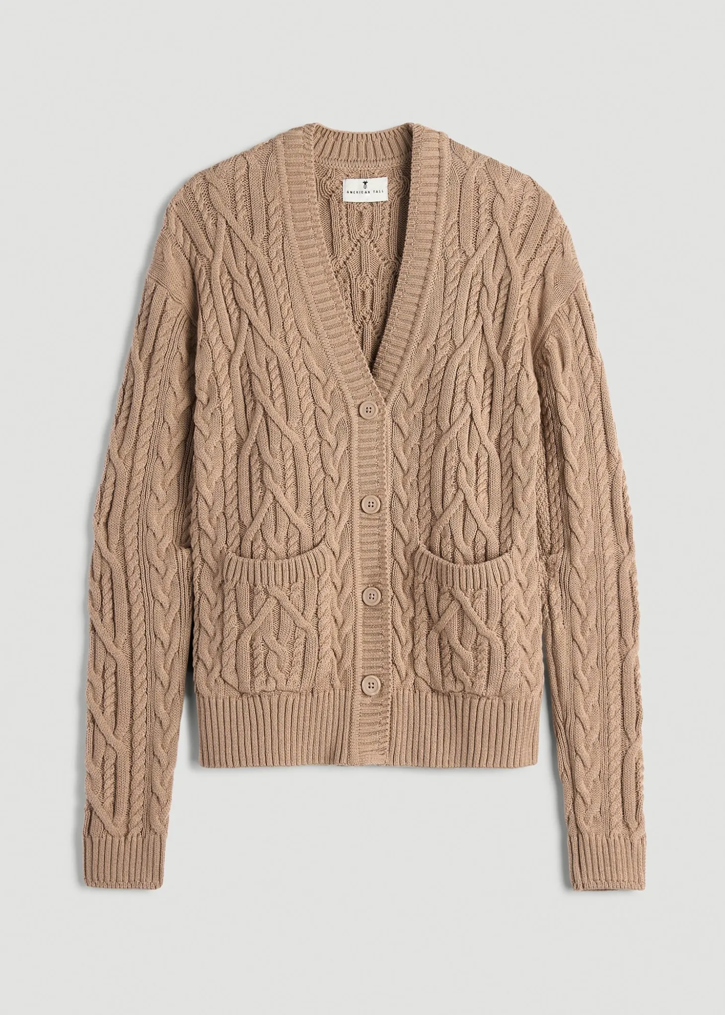 Relaxed Cotton Cable Knit Cardigan for Tall Women