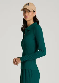 Ribbed Knit Long Sleeve Polo for Tall Women
