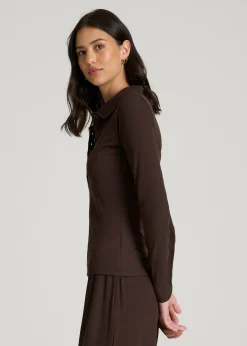 Ribbed Knit Long Sleeve Polo for Tall Women