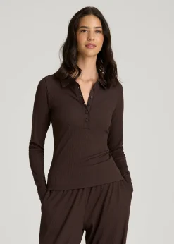 Ribbed Knit Long Sleeve Polo for Tall Women