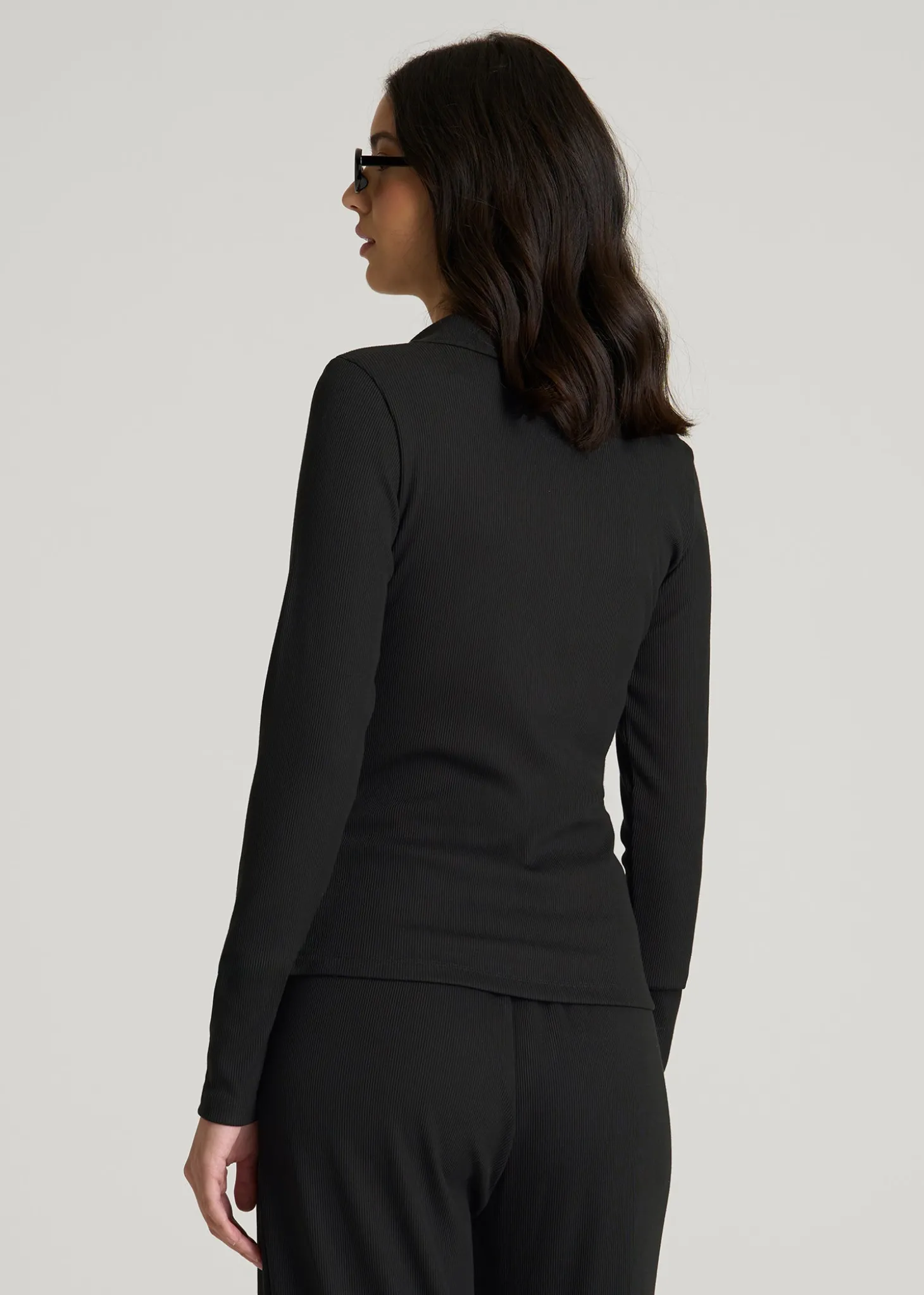 Ribbed Knit Long Sleeve Polo for Tall Women