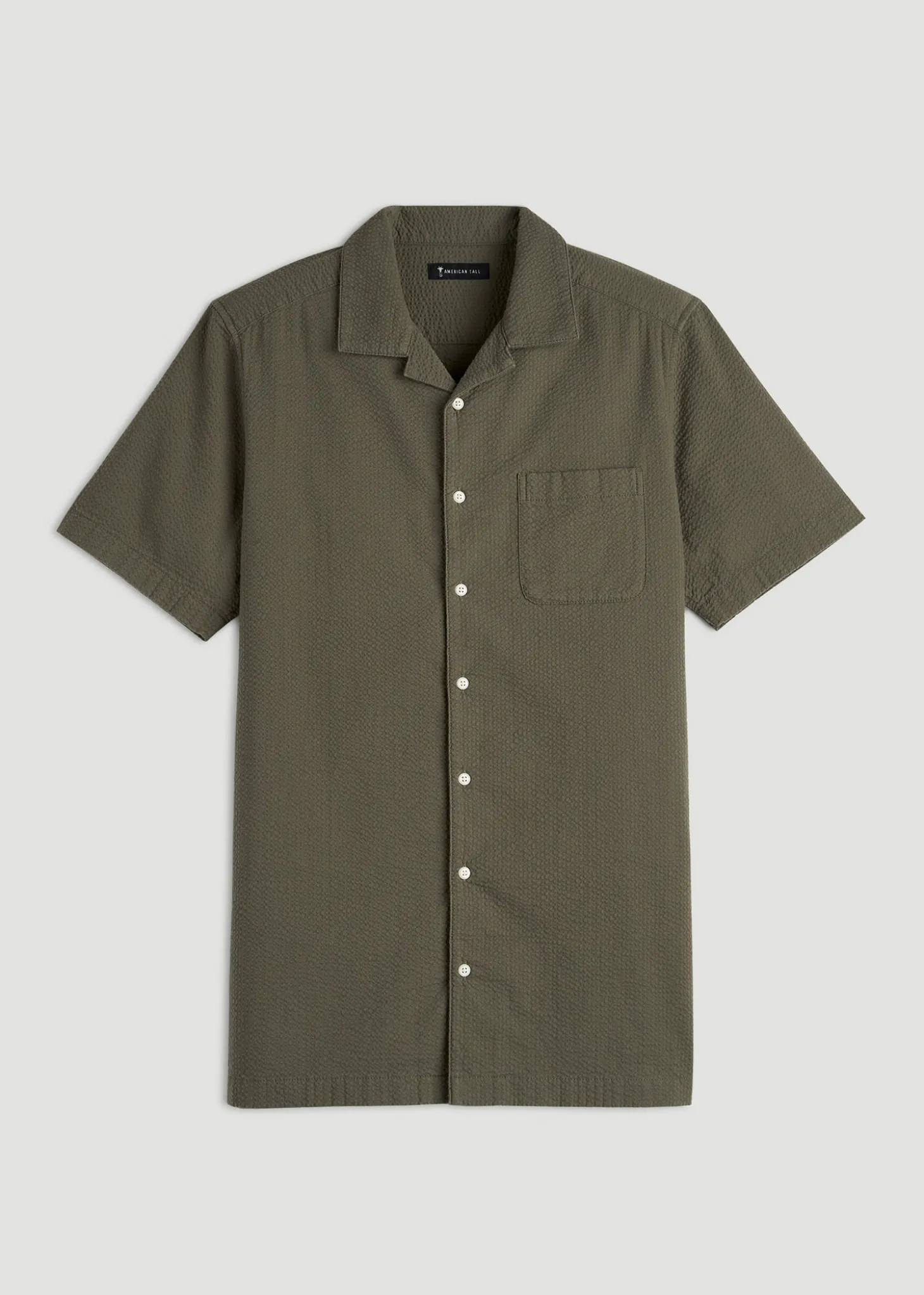 Seersucker Camp Collar Short Sleeve Shirt for Tall Men