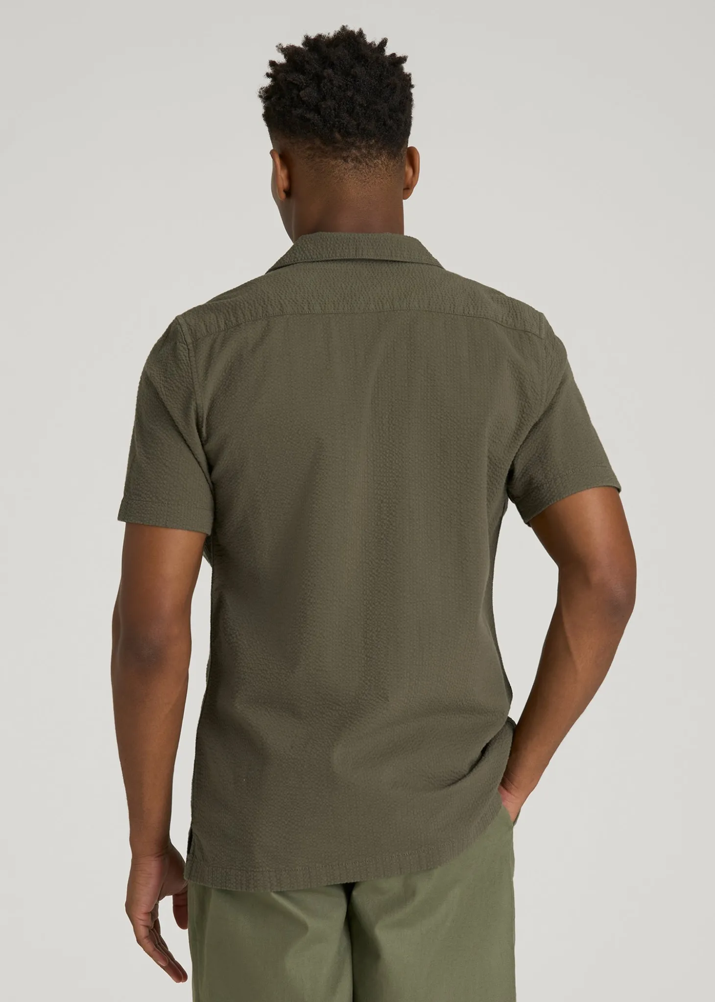 Seersucker Camp Collar Short Sleeve Shirt for Tall Men