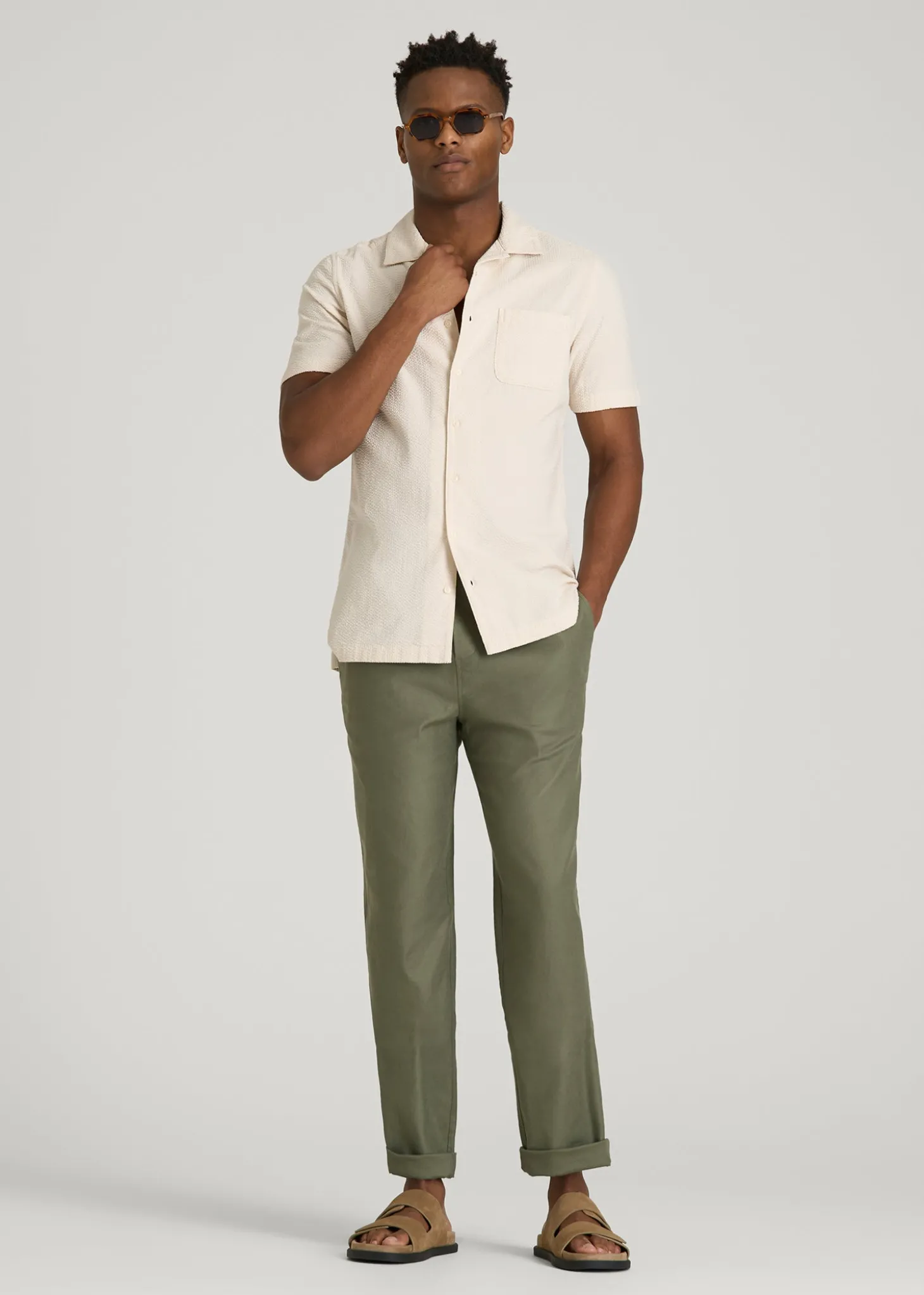 Seersucker Camp Collar Short Sleeve Shirt for Tall Men
