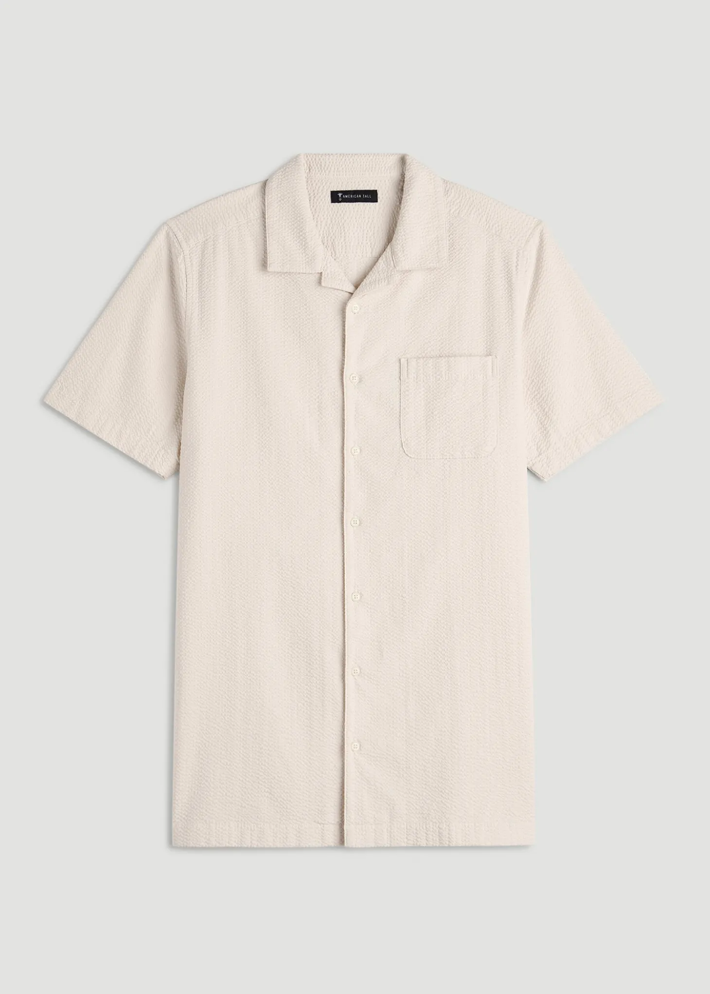 Seersucker Camp Collar Short Sleeve Shirt for Tall Men