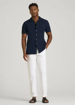 Seersucker Camp Collar Short Sleeve Shirt for Tall Men