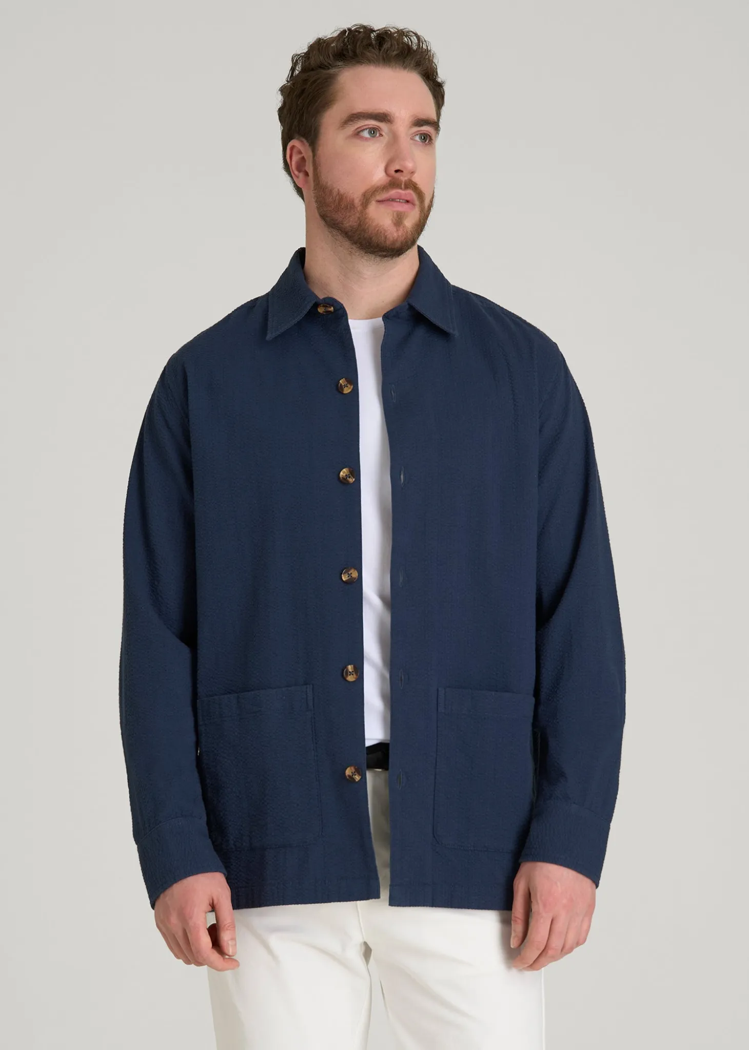 Seersucker Overshirt for Tall Men