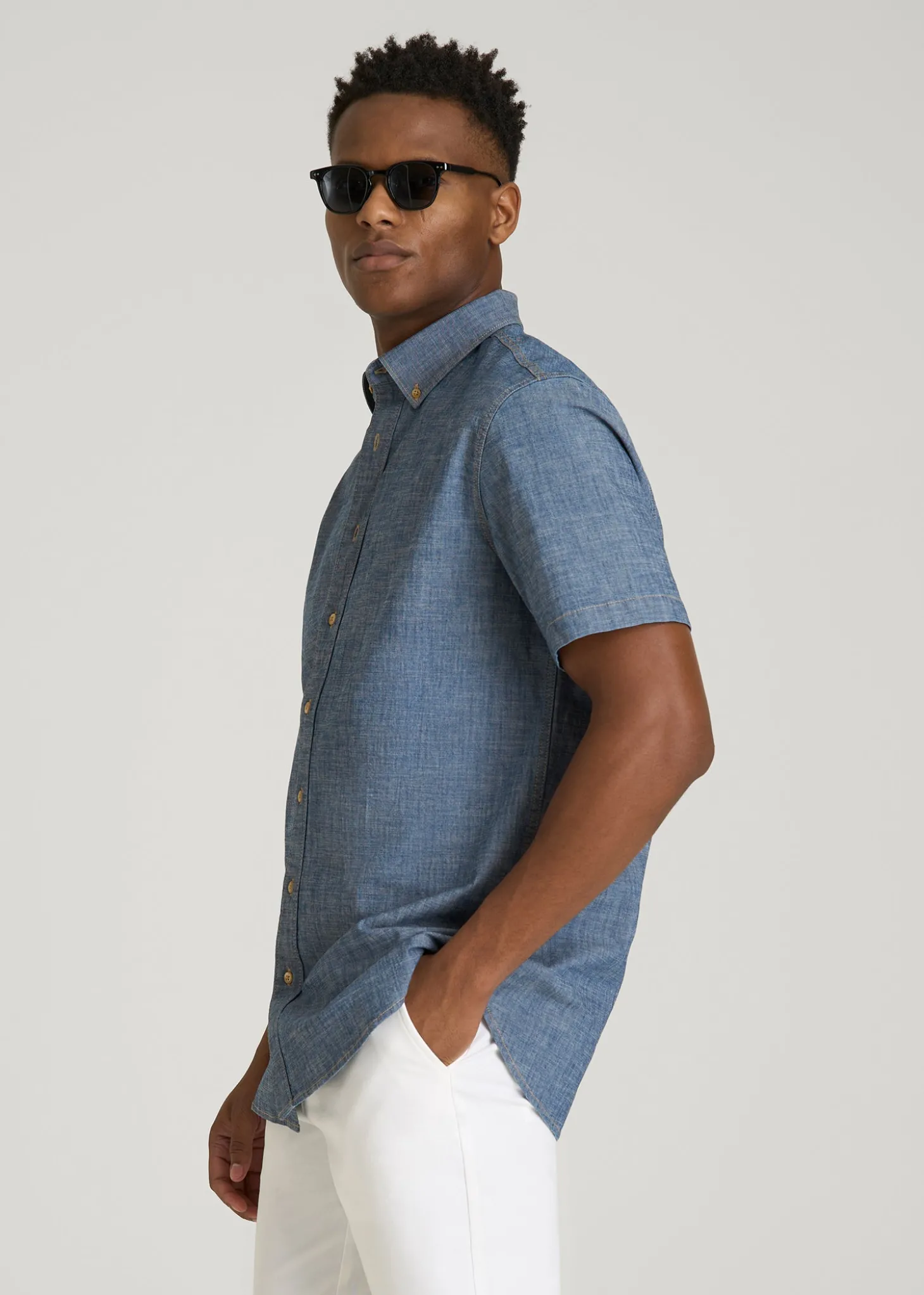 Short Sleeve Chambray Shirt for Tall Men