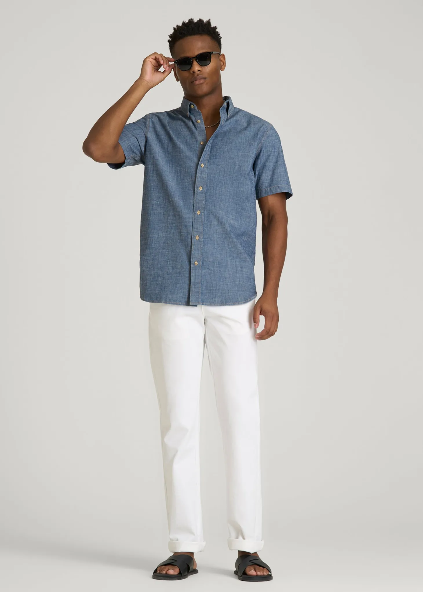 Short Sleeve Chambray Shirt for Tall Men