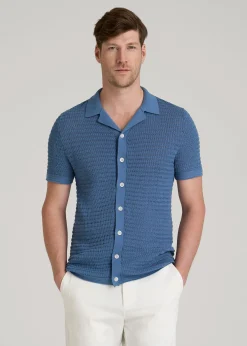 Short Sleeve Crochet Polo Cardigan for Tall Men