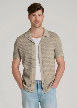 Short Sleeve Crochet Polo Cardigan for Tall Men