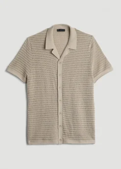Short Sleeve Crochet Polo Cardigan for Tall Men